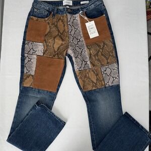 FRAME Le Mini Boot Kenmore Patchwork Snakeskin Leather Jeans‎ 29 LMBPSL439 NEW